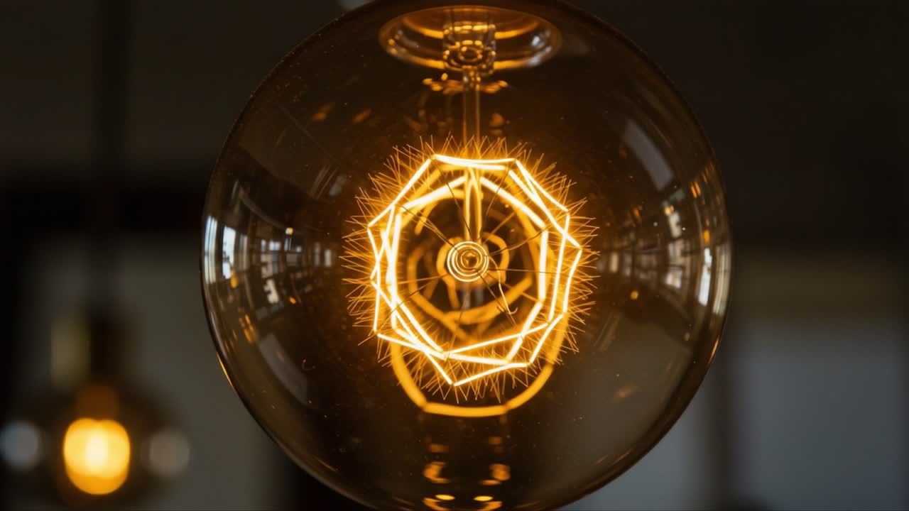 A Captivating Display of Vintage Light Bulb Design Featuring a Unique Geometric Filament That Illuminates with a Stunning Glow, Perfect for Aesthetic Spaces