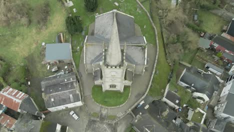 clones' historic church in county monaghan, ireland, surrounded by greenery, aerial view