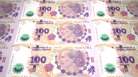 billetes de cien pesos argentinos del banco de la república argentina rodando en la pantalla, monedas del mundo, dinero en efectivo, bucle