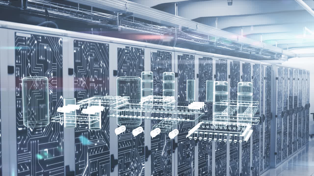 Animation of processor over server room