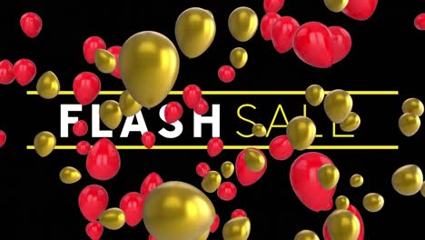 Animation-Von-Flash-Sale-Text-Und-Luftballons-Auf-Schwarzem-Hintergrund
