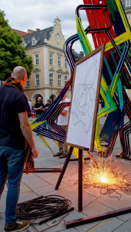 public art installation with welding and drawing