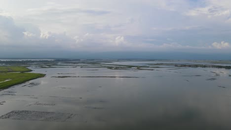 extreme weather flooded landscape cloudy day aerial, sylhet, bangladesh