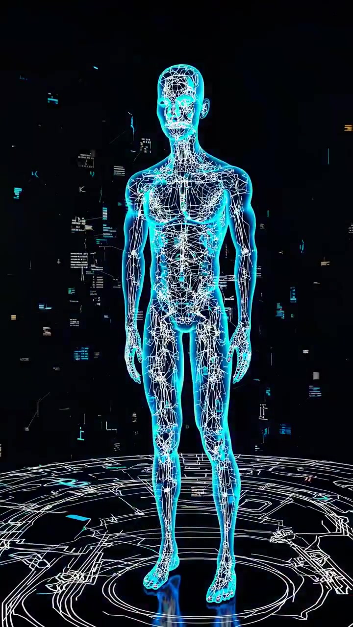 Digital Human Anatomy Hologram Rotating in Virtual Space