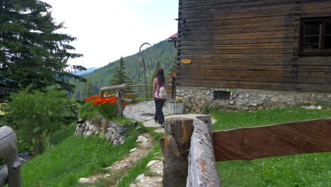 woman-walking-in-Piatra-Craiului,-Brasov-country,-Romania,-Transylvania-4K