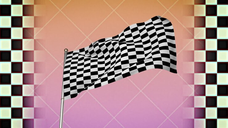 Chequered flag waving with black and white checkerboard squares moving on left and right