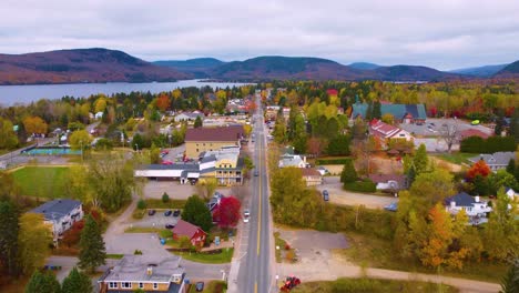 aerial view of a charming small town in autumn