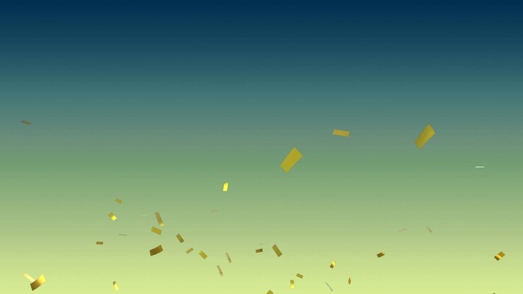 Animation of confetti falling over gradient blue to yellow background