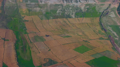 vista aérea sobre la tierra de las granjas, la mayoría de las granjas amarillas algunas son verdes