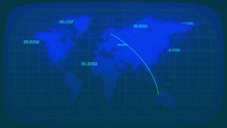 global data transfer animation over world map with coordinates