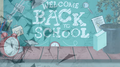 animación de texto de regreso a la escuela y libros sobre formas