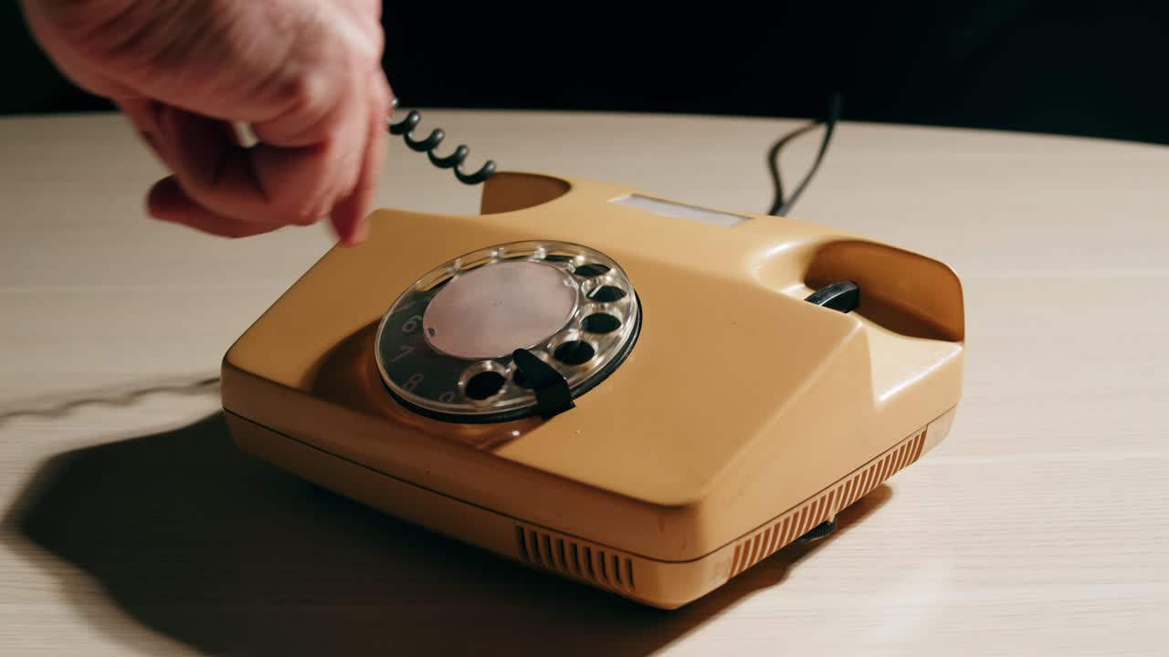 Retro vintage phone, A yellow rotary telephone is displayed on a wooden desk, adding a nostalgic touch