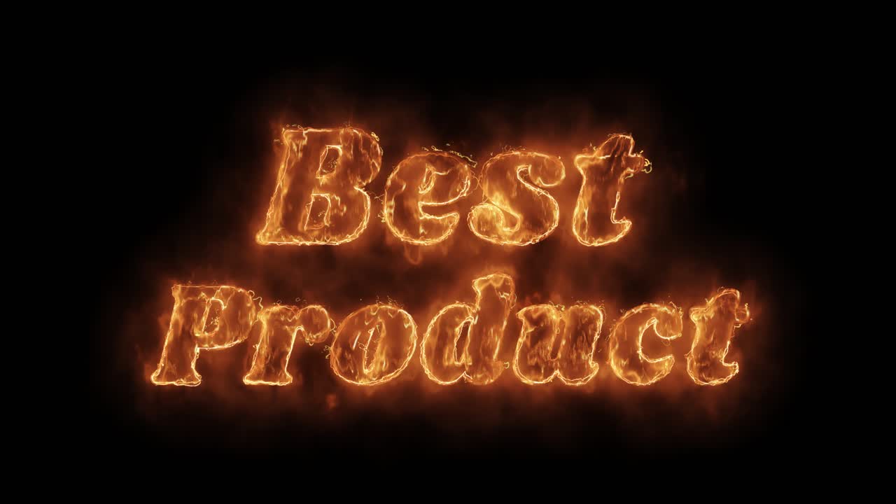 Best product word hot animated burning realistic fire flame and smoke seamlessly loop animation on