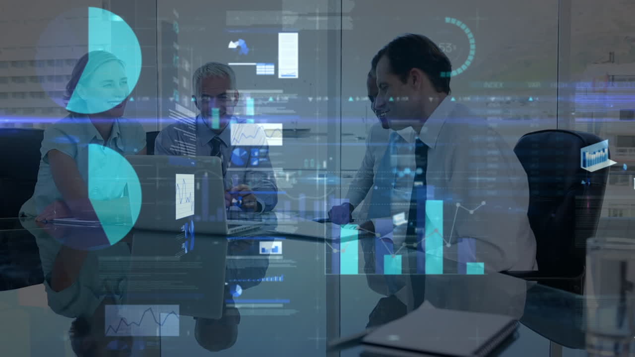Animation af behandling af finansielle data hen over forskellige forretningsfolk