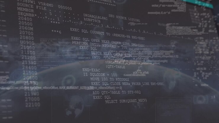 Animation of data processing on clouds over dark background