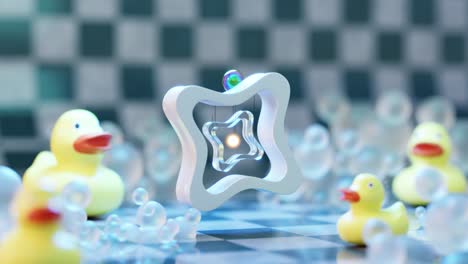 3D rendering of looped ball rolling on modern gear in bathroom