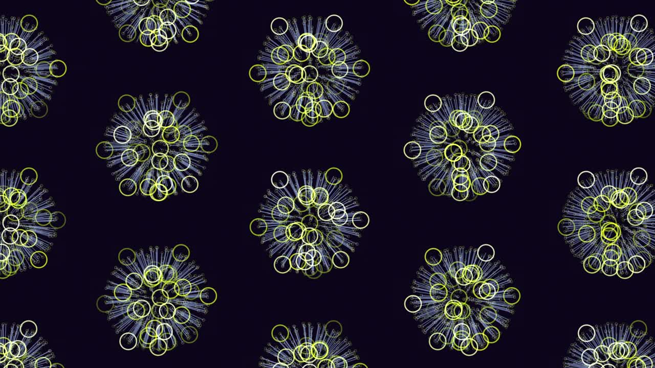 Futuristic neon abstract rings and lines pattern on dark space