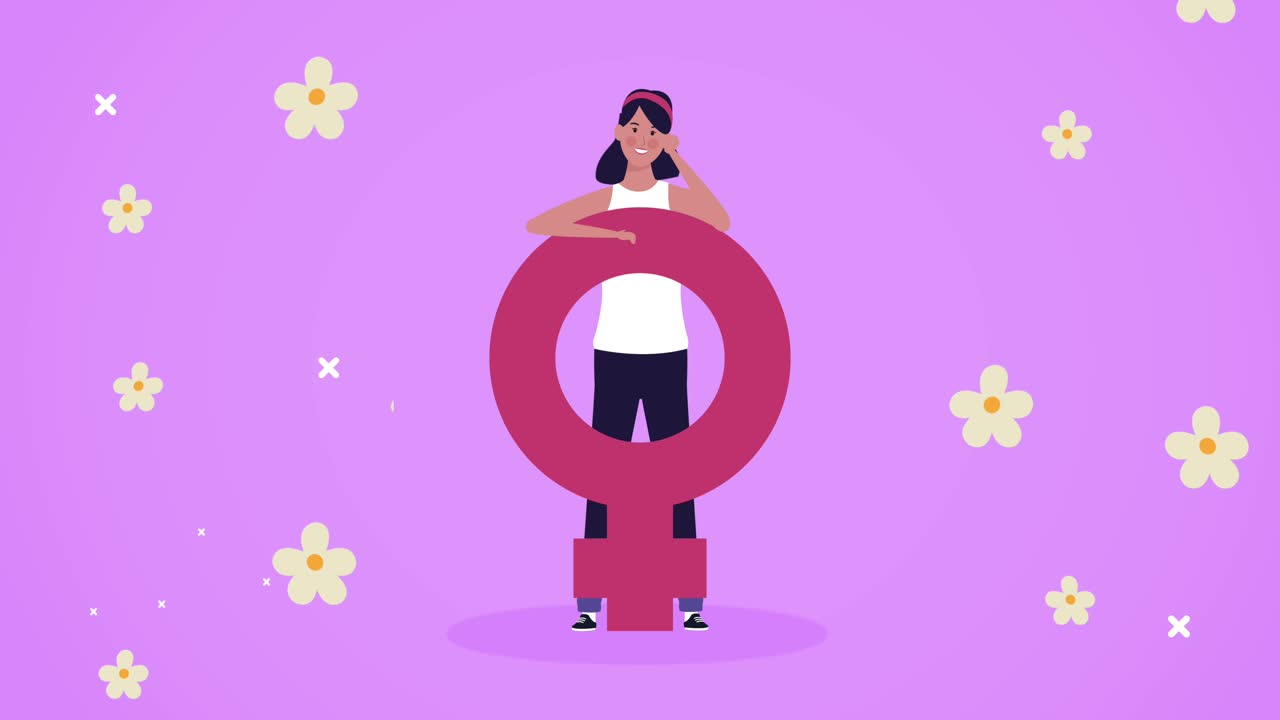 여성이 여성 성별을 들어 올리는 행복한 여성의 날 카드