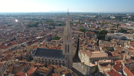 aerial flight around sainte anne church montpellier ecusson