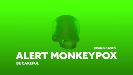 animation of monkeypox text and skulls over green background