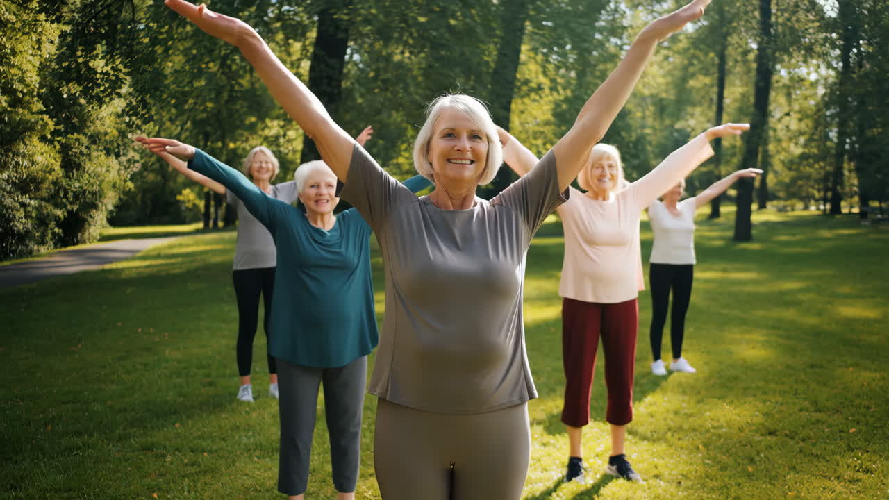 Senior Women Enjoying Group Exercise in a Park