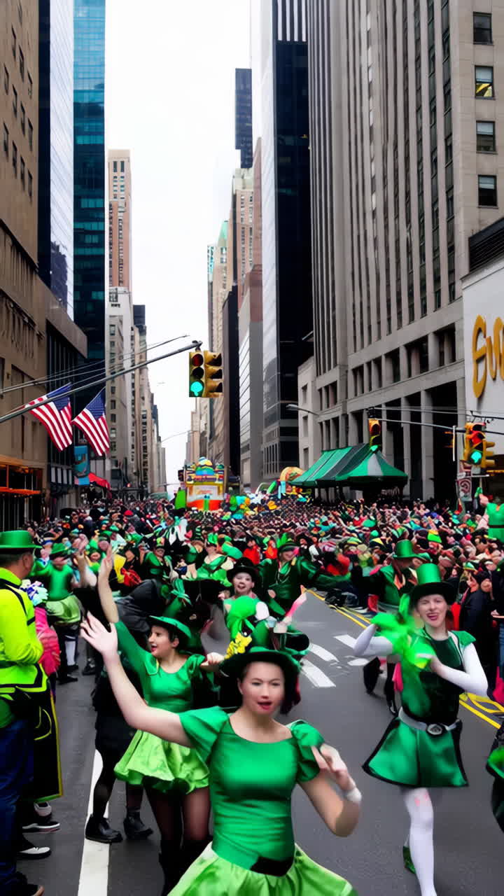 St. Patrick's Day Parade Celebration with Dancers in Green Costumes