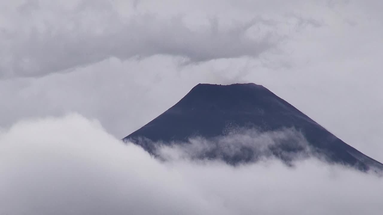 Villarrica Volcano, Pucon, Chile - April 04, 2017. Clouds over Villarrica Volcano in Pucon, Chile