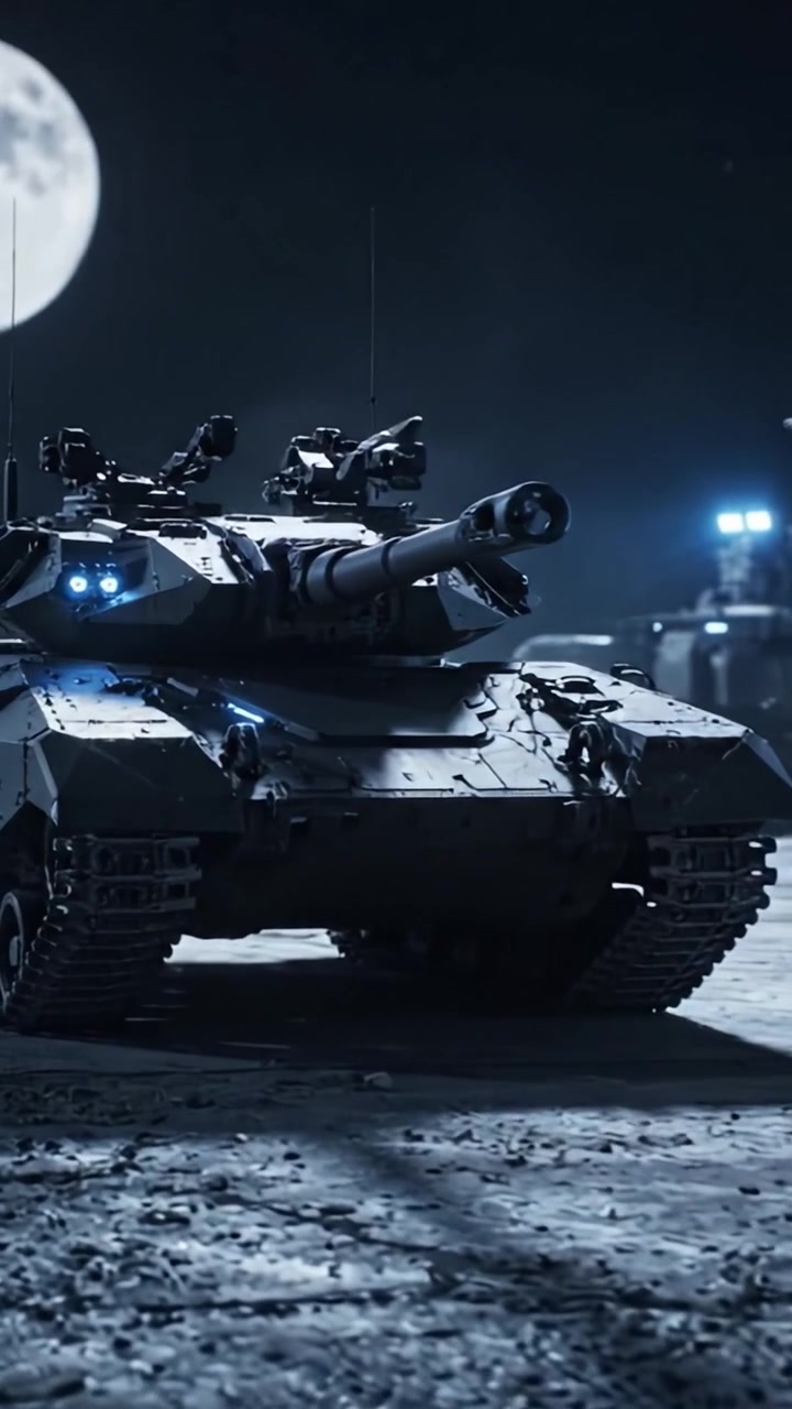 A Sleek Battle Tank Navigates a Moonlit Landscape, Showcasing Its Advanced Design and Tactical Features in an Enigmatic Lunar Environment