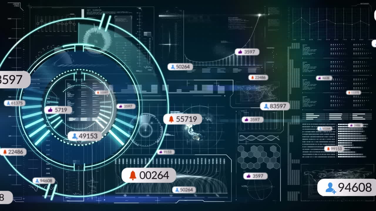Animation of media icons and data processing over scope scanning