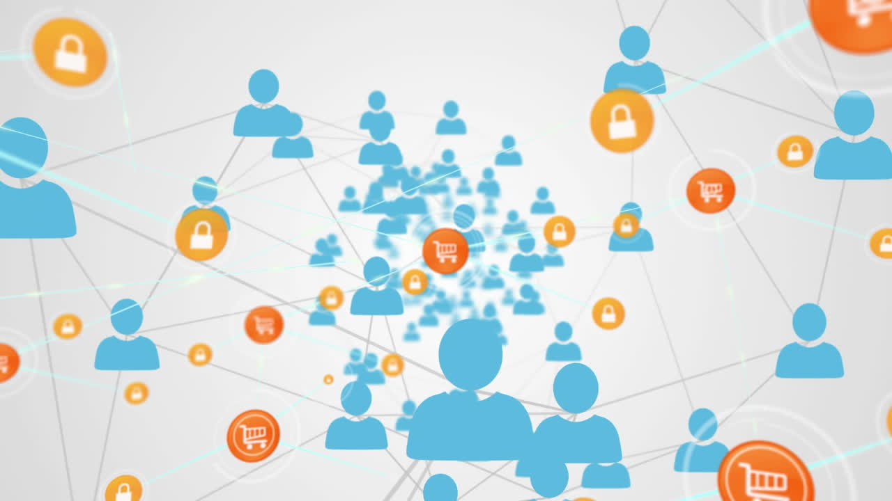 회색 배경 위에 아이콘으로 연결 네트워크의 애니메이션