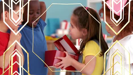 animation of gold pattern over children at birthday party