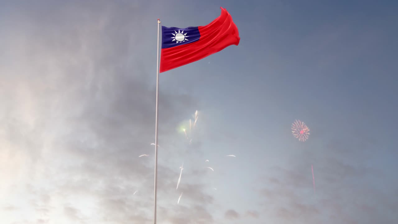 Taiwan Flag With Fireworks Background