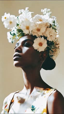 woman with floral headpiece