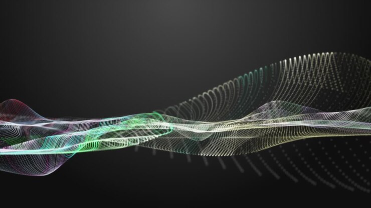 Fantastic animation with particle wave object in slow motion and space for text, 4096x2304 loop 4K