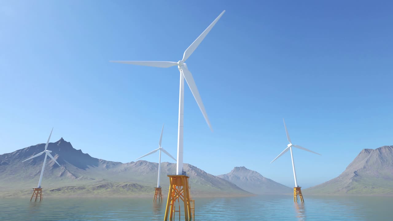 Premium stock video - An offshore windmill farm in the water. multiple ...