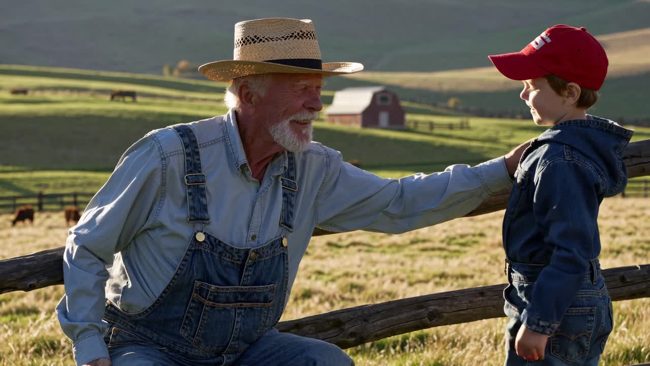 Grandfather and Grandson on the Farm