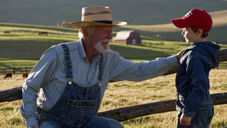 grandfather and grandson on the farm