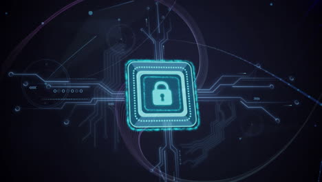 Animation of network of connections over padlock icon on black background