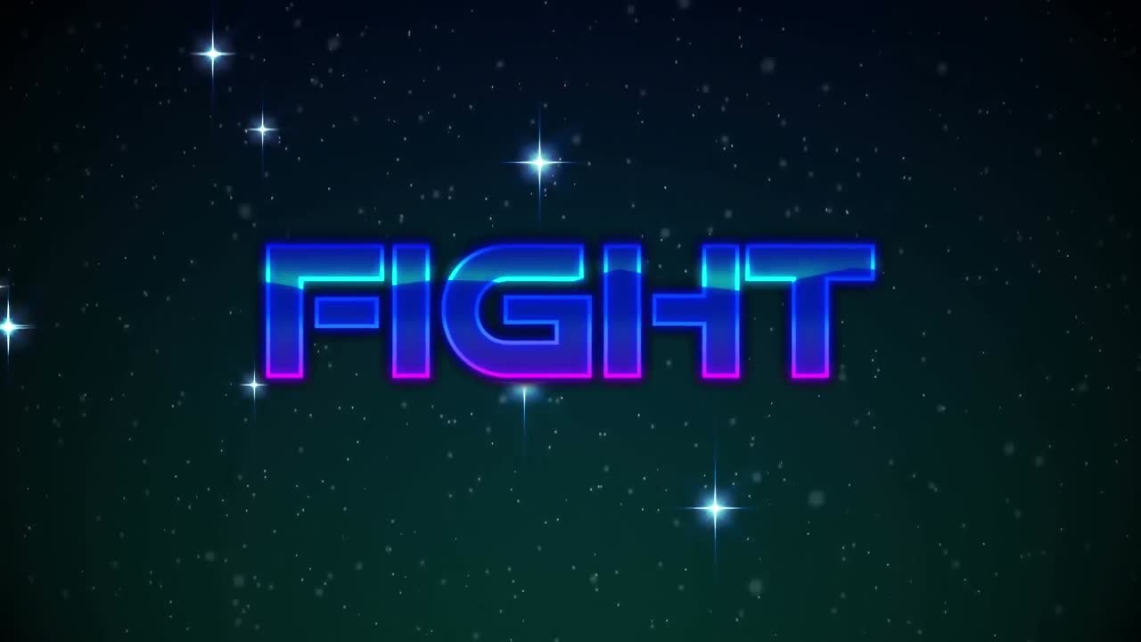 animación digital del texto de lucha contra las estrellas brillantes sobre fondo negro