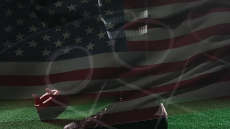 animation of american football player with american flag in the background