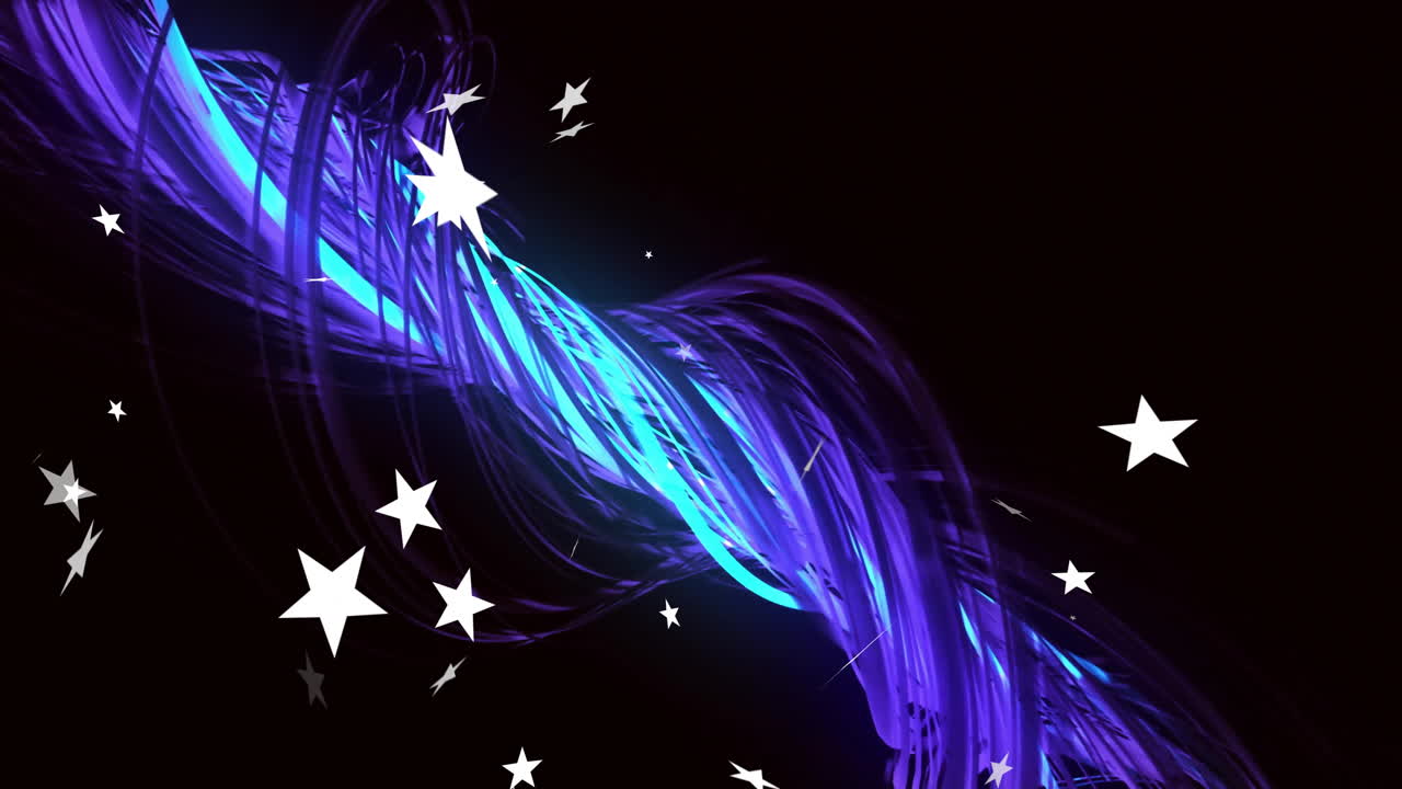 Animation of stars falling over light trails on black background