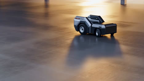 sleek futuristic electric vehicle on a polished floor