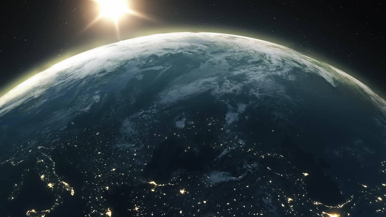 태양이 뜨는 밤에 우주에서 지구