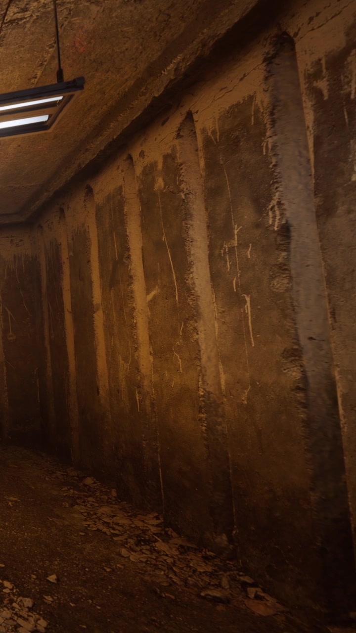 Explorando un túnel subterráneo tenuemente iluminado con paredes texturizadas