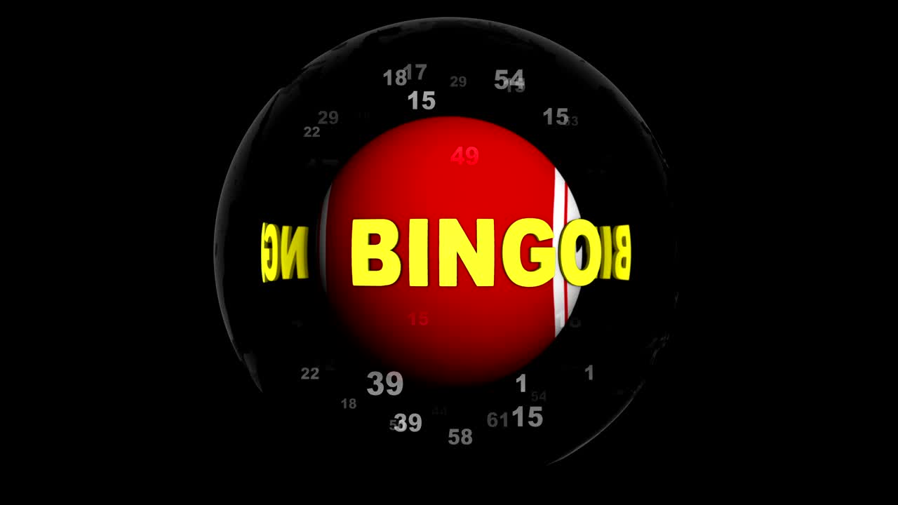 animación de texto de bingo alrededor de la bola de bingo, con canal alfa, renderización, fondo, bucle