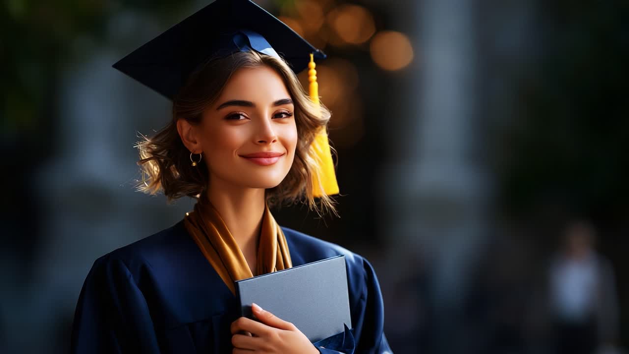 A radiant graduate celebrates a significant achievement, showcasing joy and pride in her academic accomplishments, captured beautifully in the transition from solemn reflection to joyful celebration