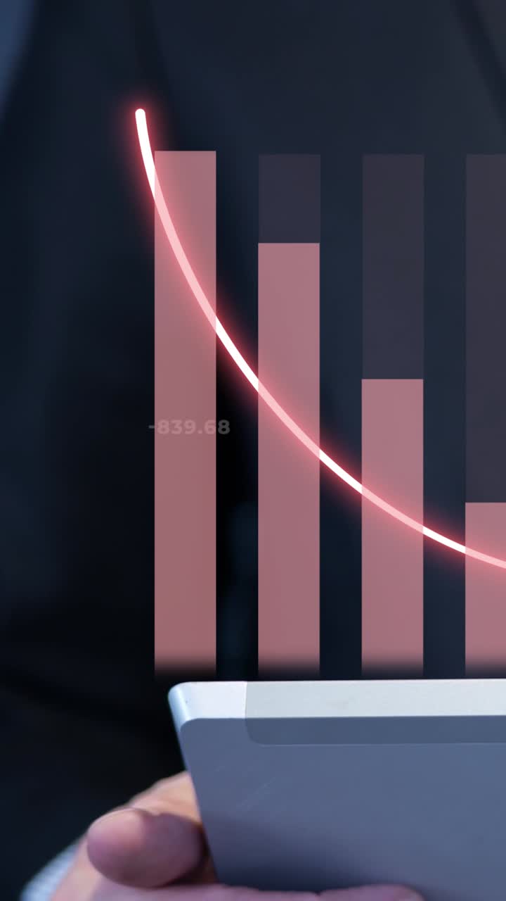 Vertical of a businessman drawing rising graph. Motion graphic animation. Close-up