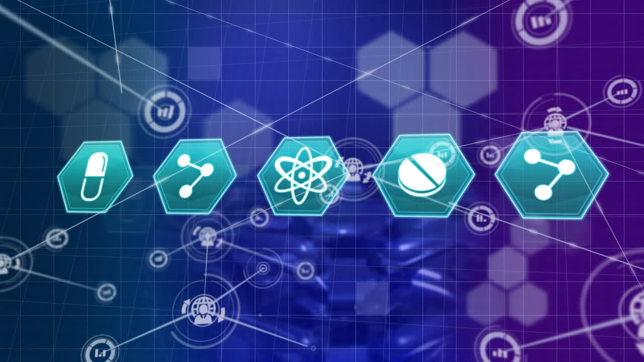 파란색 배경에 디지털 인간 모델을 통해 연결 네트워크의 애니메이션