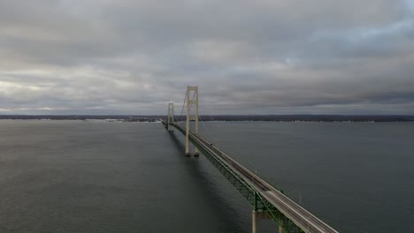 pure michigan sunrise at mackinac bridge - aerial