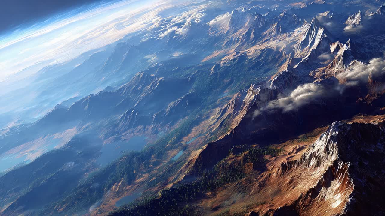 A Stunning View of Majestic Mountain Ranges and Valleys from Space, Capturing the Earth's Natural Beauty and Diverse Landscapes from an Aerial Perspective